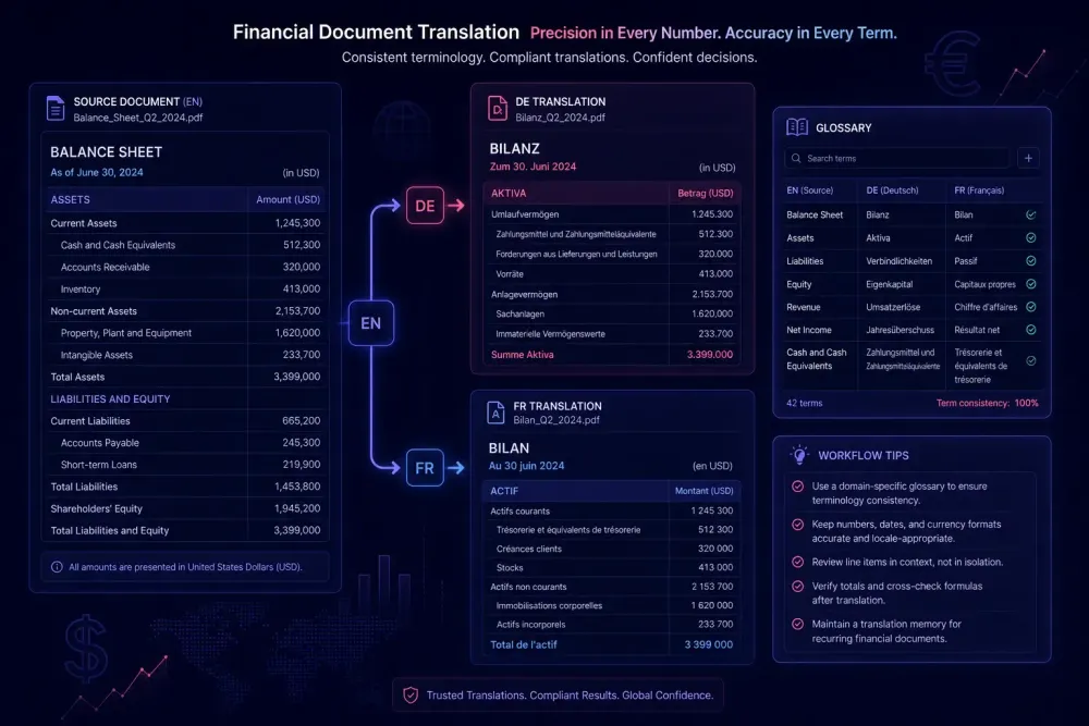 Financial document translation: terminology, glossary, and workflow tips